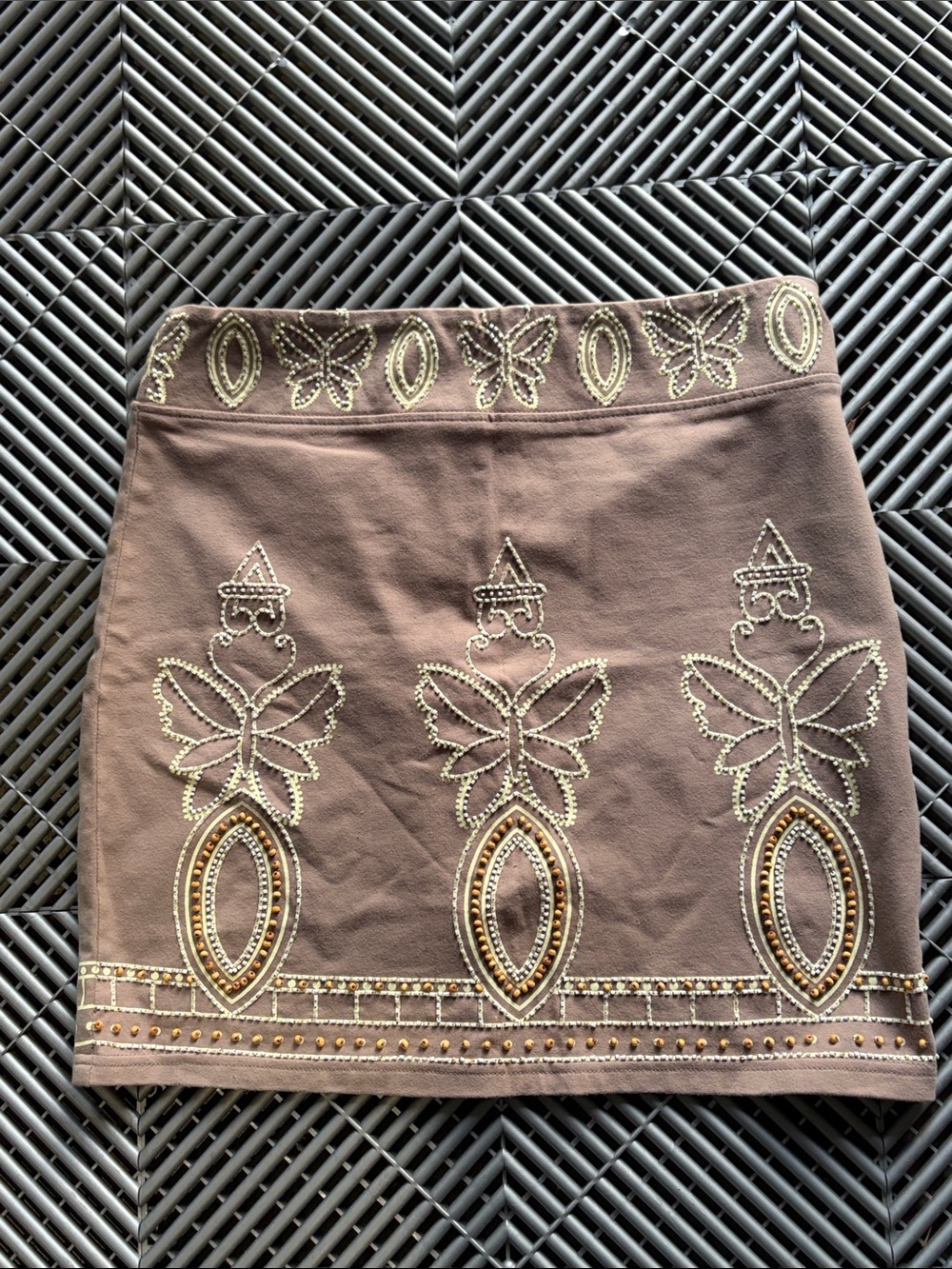 Embellished Brown Women's Mini Skirt
